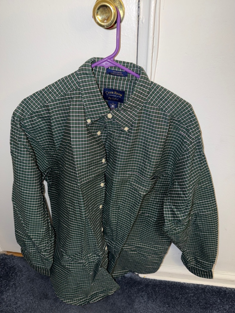 Club Room Dark Green Windowpane Button-Down Shirt